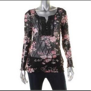 RALPH LAUREN sheer stretch lace long sleeve